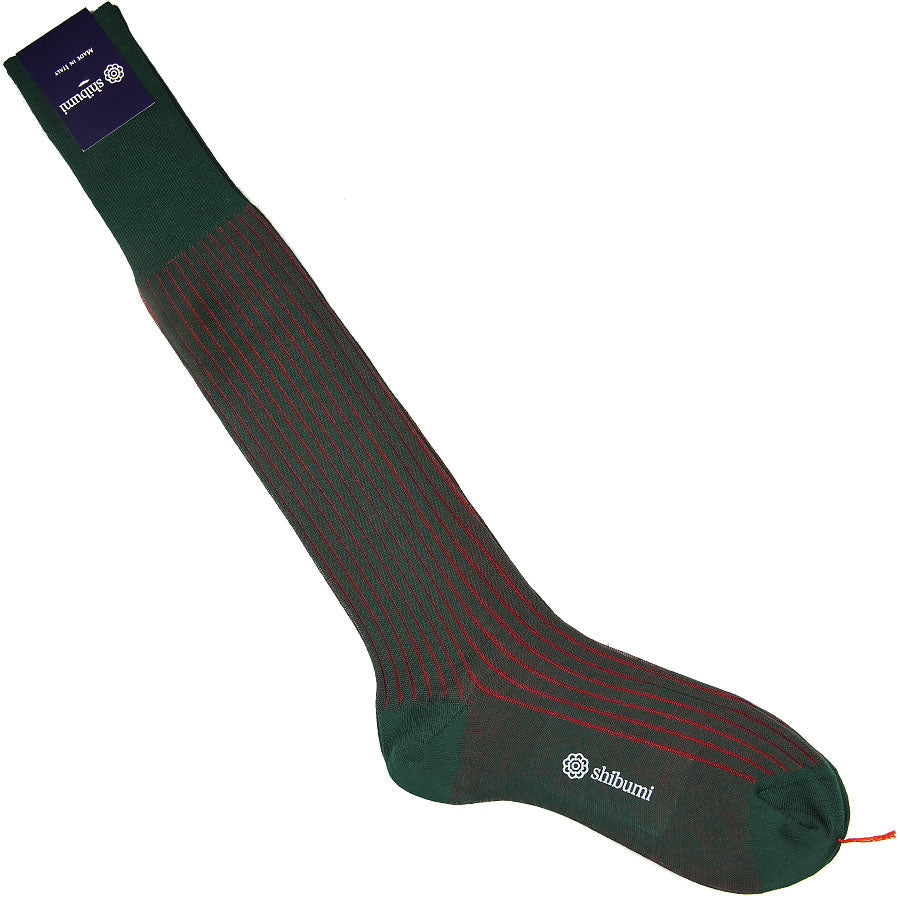 Knee Socks Shadow Stripes Forest Cherry Pure Cotton