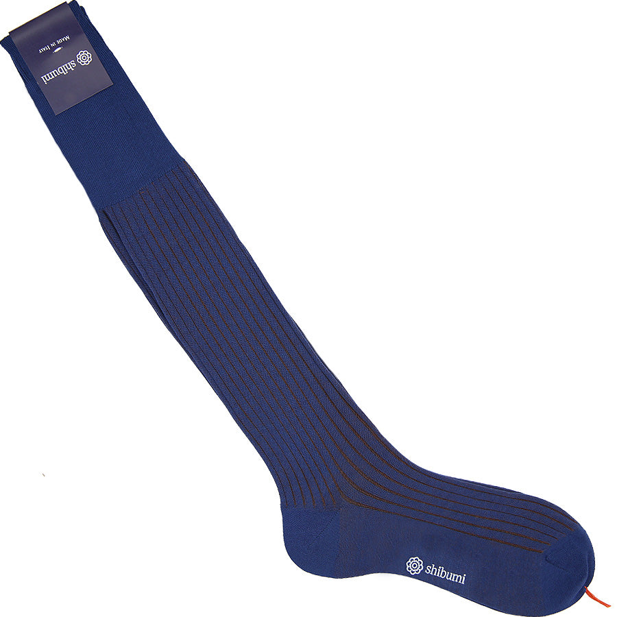Knee Socks Shadow Stripes Blue Brown Pure Cotton