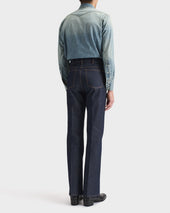 Chemise Western En Denim De Coton Selvedge Bleue D Lav