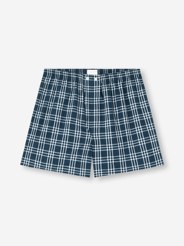 Men's Classic Fit Boxers Barker Cotton French Blue & White Check