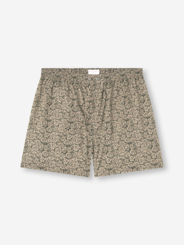 Men's Classic Fit Boxers Cotton Batiste Camo Green Rose Print