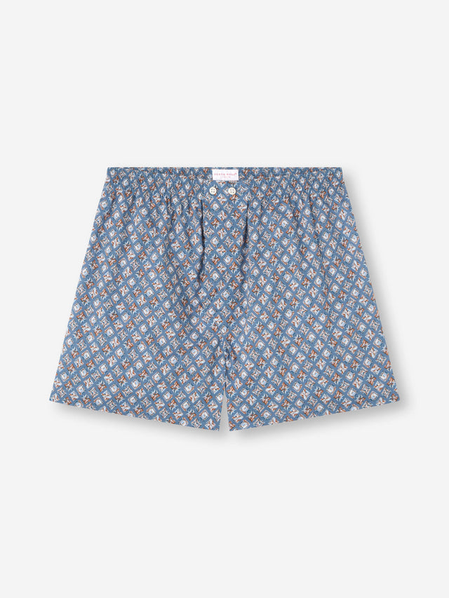 Men's Classic Fit Boxers Cotton Batiste Blue Multicolor Diamond Print