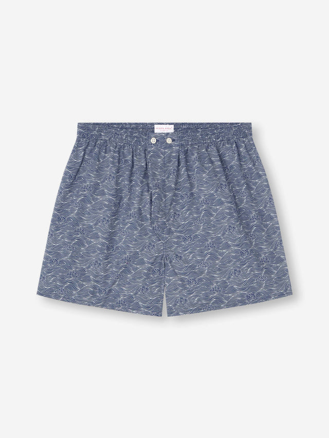 Men's Classic Fit Boxers Cotton Batiste Navy Blue Night Sky Print