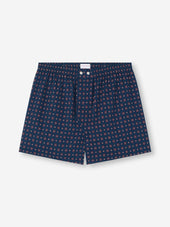 Men's Classic Fit Boxers Cotton Batiste Navy Blue Rose Motif