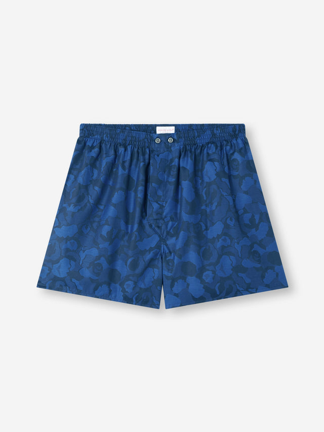 Men's Classic Fit Boxers Cotton Jacquard Navy Blue Camo Rose Weave