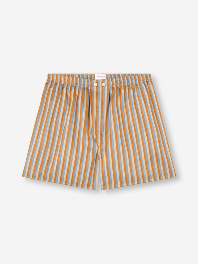 Men's Classic Fit Boxers Wellington Cotton Brown and Blue Multicolor Stripe