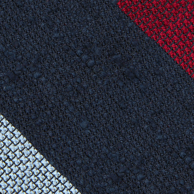 Triple Block Stripe Shantung Grenadine Bespoke Tie - Navy / Cherry / Sky