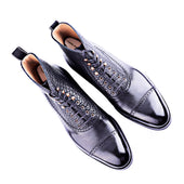 Oxford Boots With Straigt Toe Box In A Bison Grained Leather Combo
