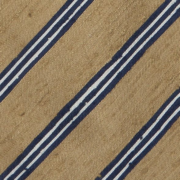 Textured Silk Tie With Diagonal Stripe in Gold and Navy
