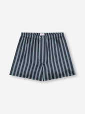 Men's Classic Fit Boxers Silk Navy Blue & Blue Stripe