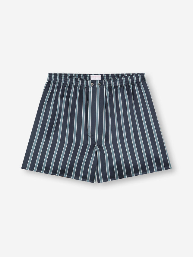 Men's Classic Fit Boxers Silk Navy Blue & Blue Stripe