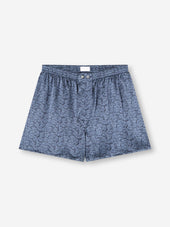 Men's Classic Fit Boxers Silk Navy Blue Rose Print