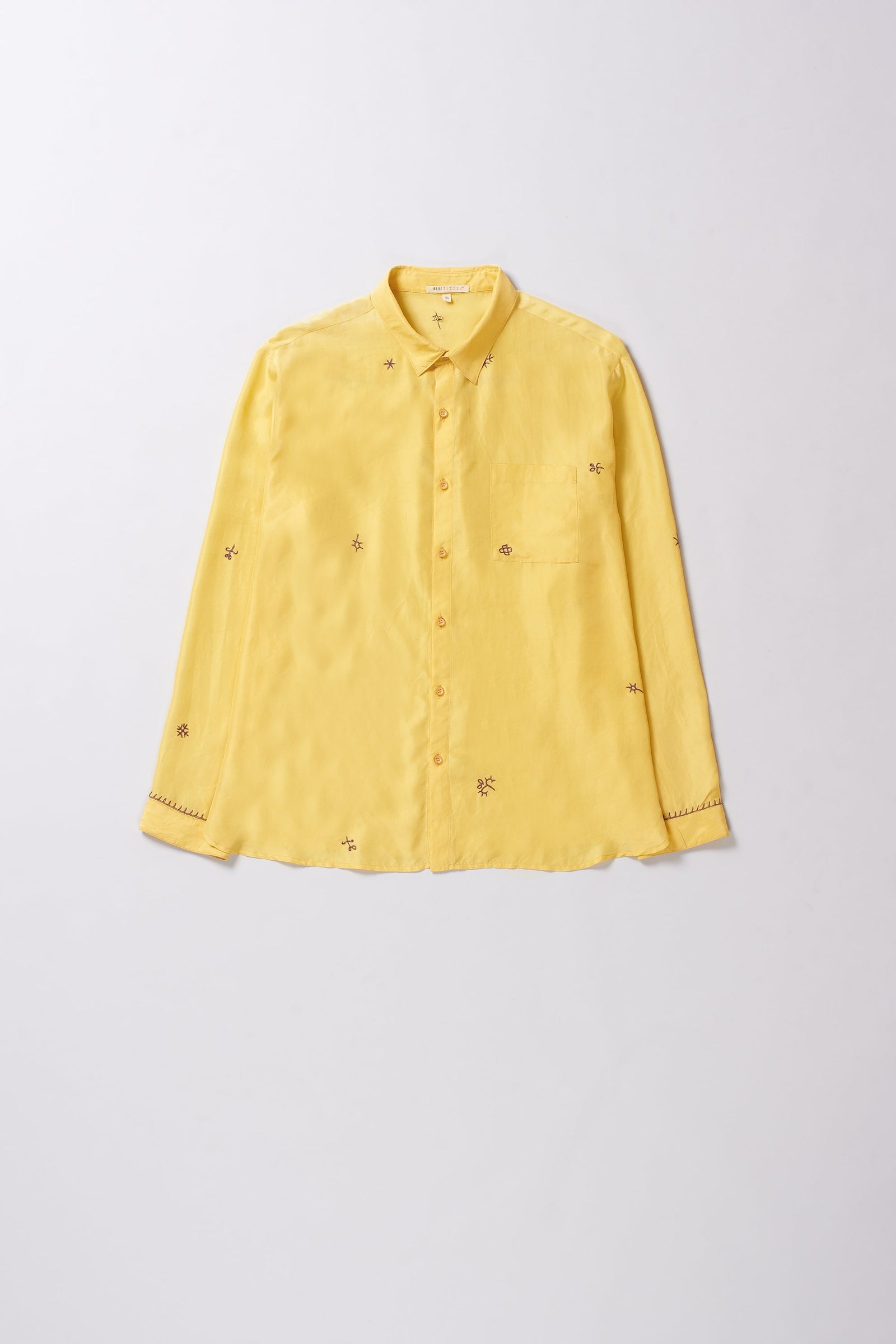 Relaxed Fit Shirt Embroidered Dyed in Lemon Yellow