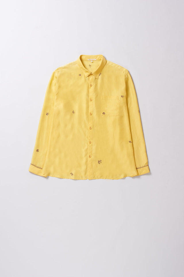 Relaxed Fit Shirt Embroidered Dyed in Lemon Yellow
