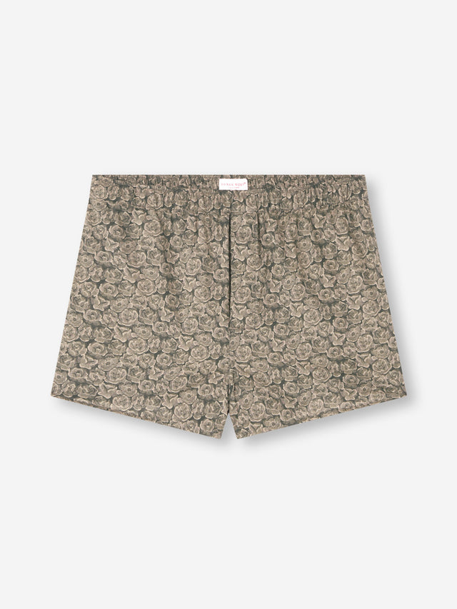 Men's Modern Fit Boxers Cotton Batiste Camo Green Rose Print