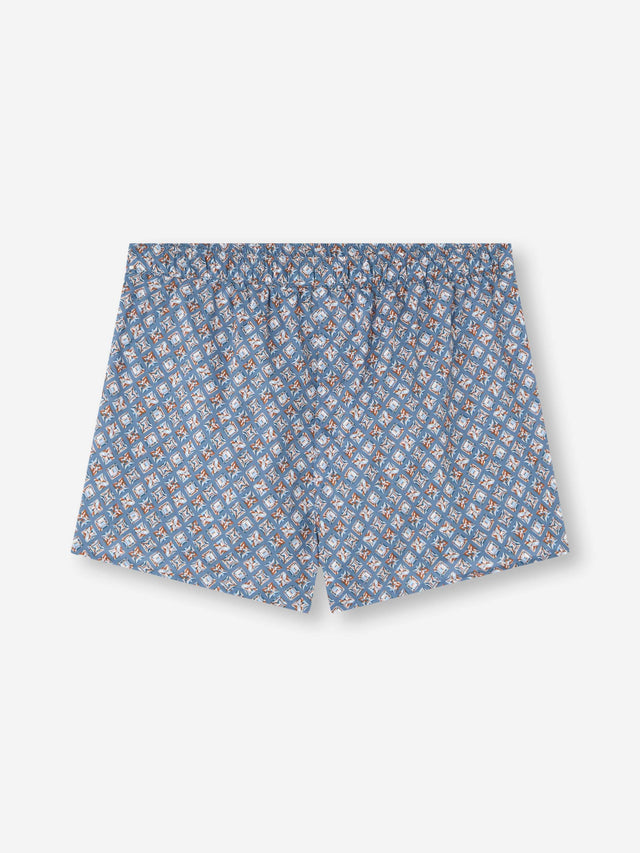 Men's Modern Fit Boxers Cotton Batiste Blue Multicolor Diamond Print