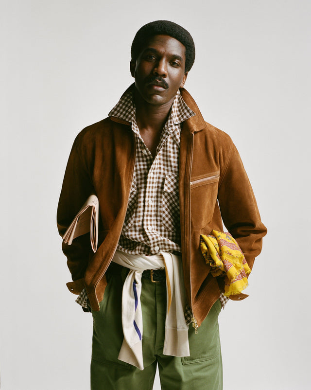 Brown Gingham Check Linen Two-Pocket Western Shirt