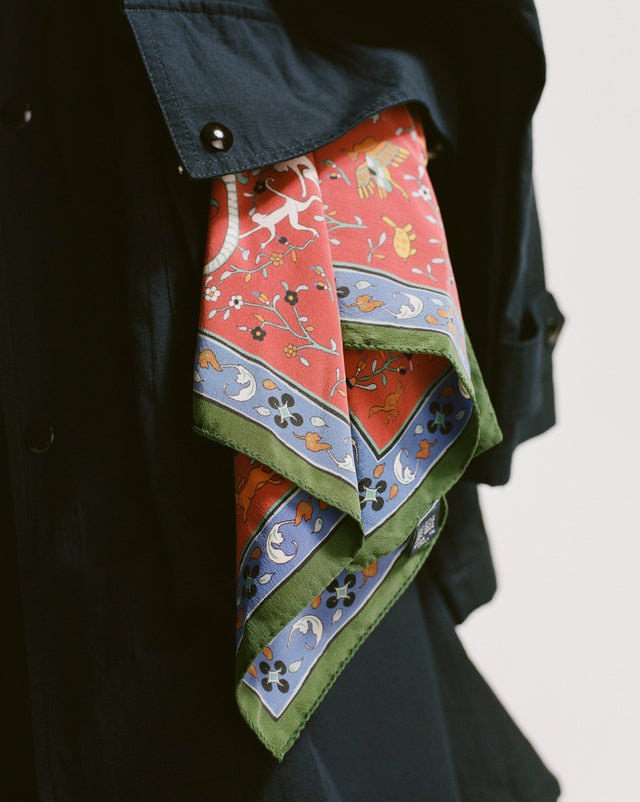 Red Animals and Flowers Print Silk Bandana