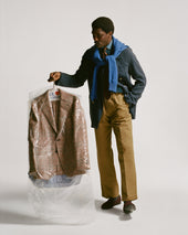 Herringbone Cotton Wide Leg Flat Front Chino