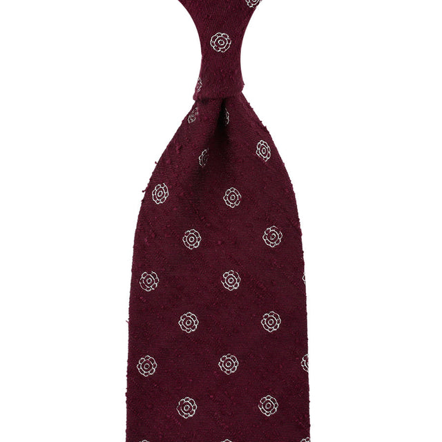 Shibumi-Flower Shantung Silk Tie - Burgundy - Hand-Rolled