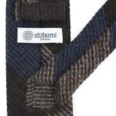 Striped Alpaca Silk Wool Grenadine Tie Chocolate Denim Beige