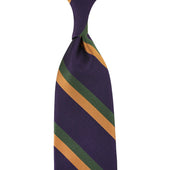 Japanese Repp Stripe Silk Tie - Eggplant / Green / Gold