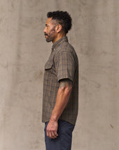 Short Sleeve Madras Popover Shirt - Brown / Olive Plaid