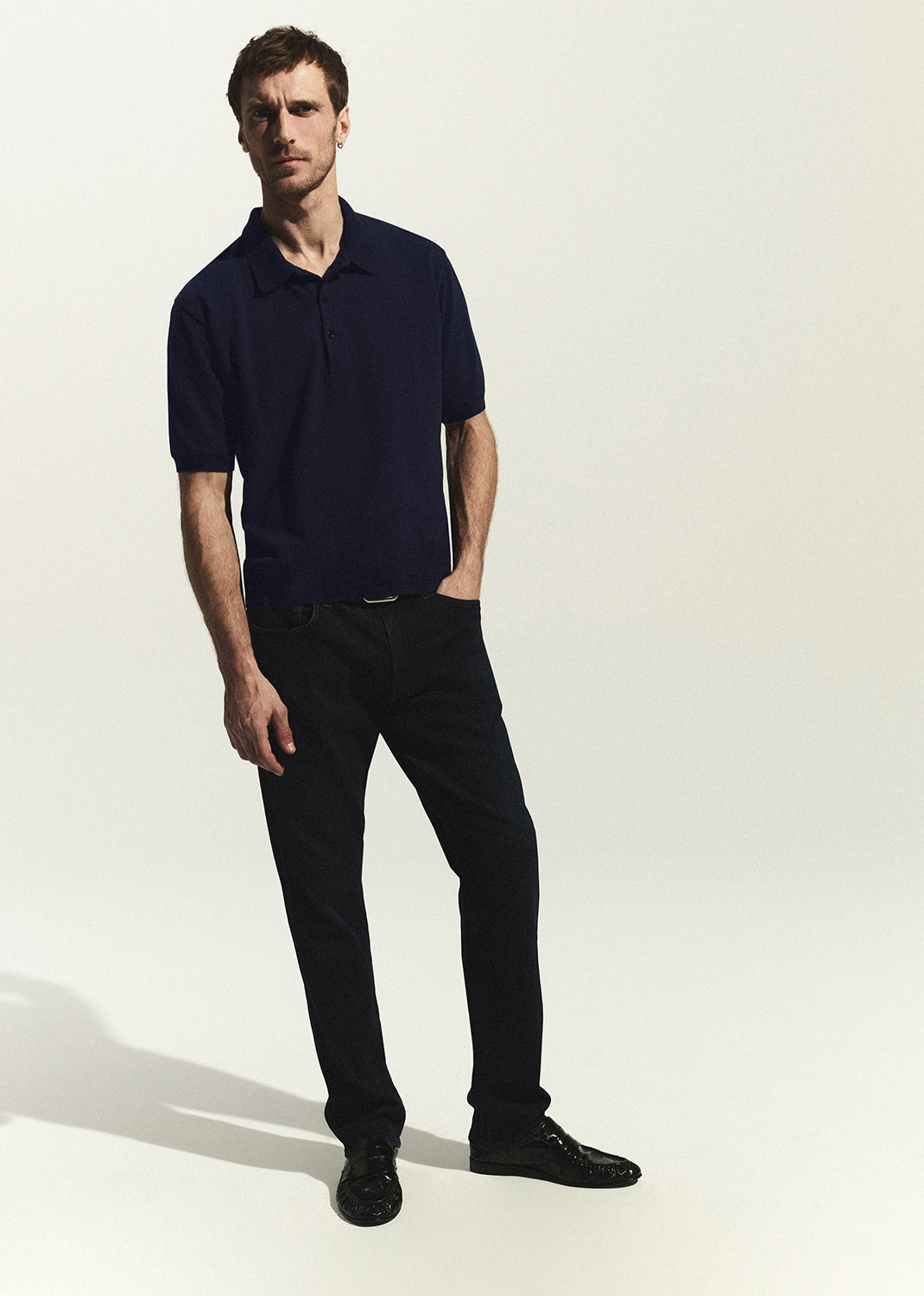 London Tapered Slim Cashmere Denim in Dark Tint