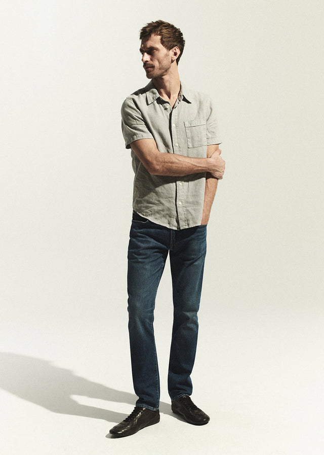 London Tapered Slim Tropical Denim in Milestone