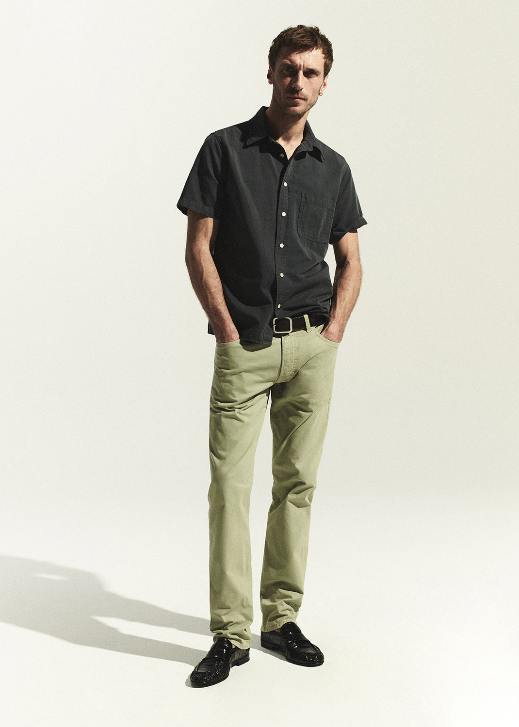 Gage Slim Straight Cashmere Touch Sateen in Sage