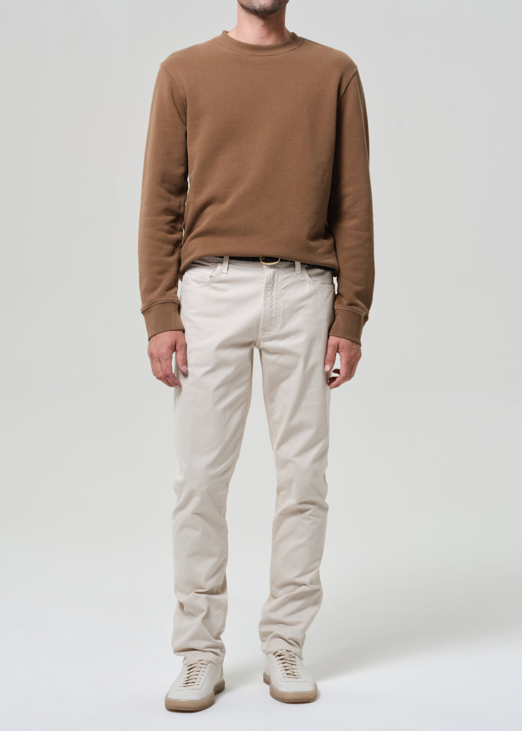 Gage Slim Straight Cashmere Touch Sateen in Light Taupe