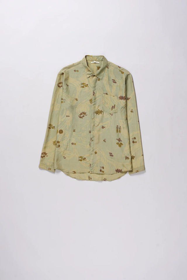 Ocean Blue Screen Printed Silk Shirt
