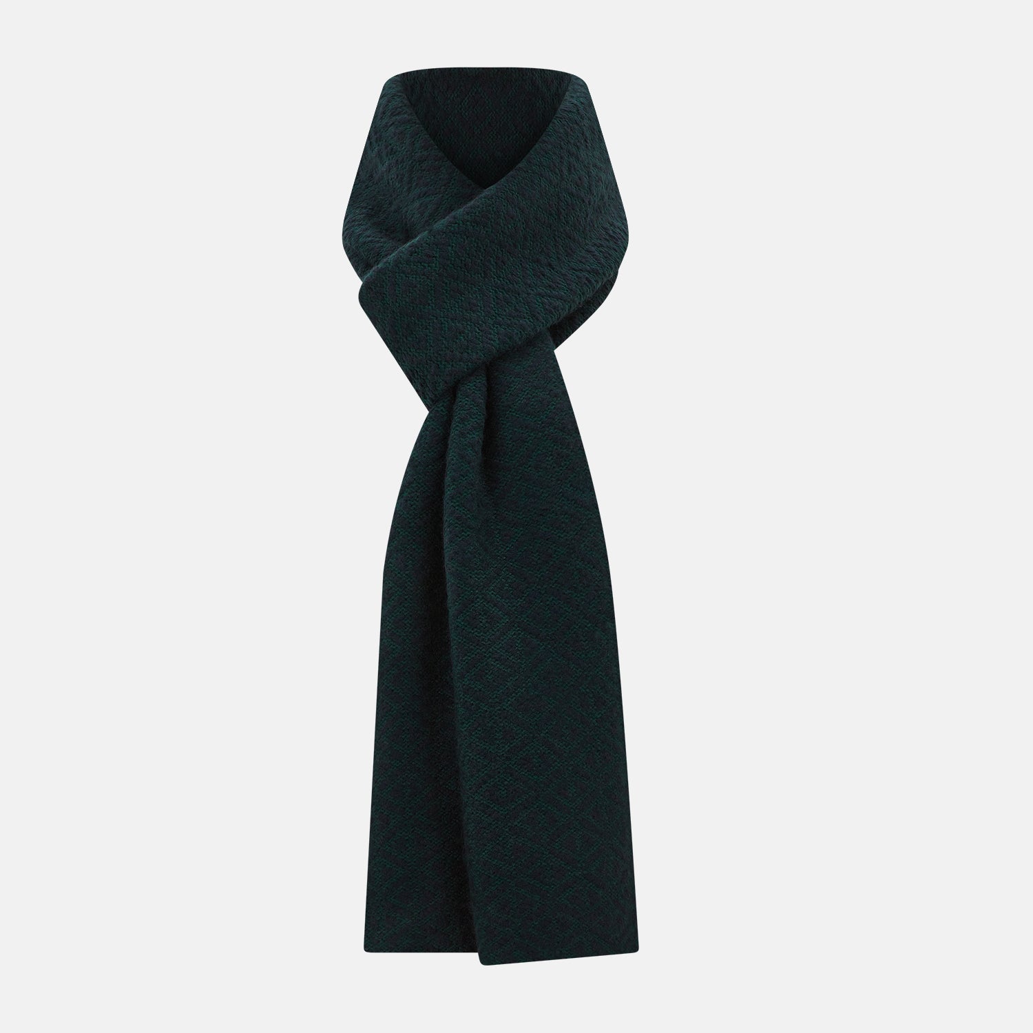 Blue And Forest Green Diamond Patterned Cashmere Knitted Scarf