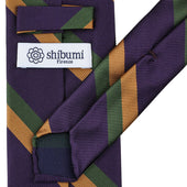 Japanese Repp Stripe Silk Tie Eggplant Green Gold