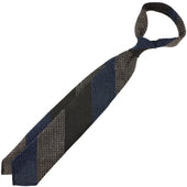 Striped Alpaca Silk Wool Grenadine Tie Chocolate Denim Beige