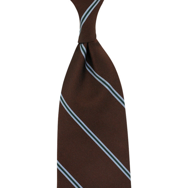 Repp Stripe Silk Tie - Brown - Hand-Rolled