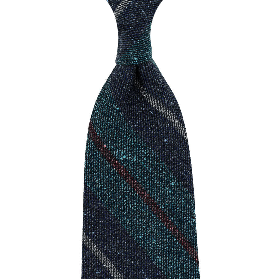 Striped Wool Silk Tie Sea Green Hand Rolled