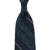 Striped Wool / Silk Tie - Navy / Sea Green - Hand-Rolled
