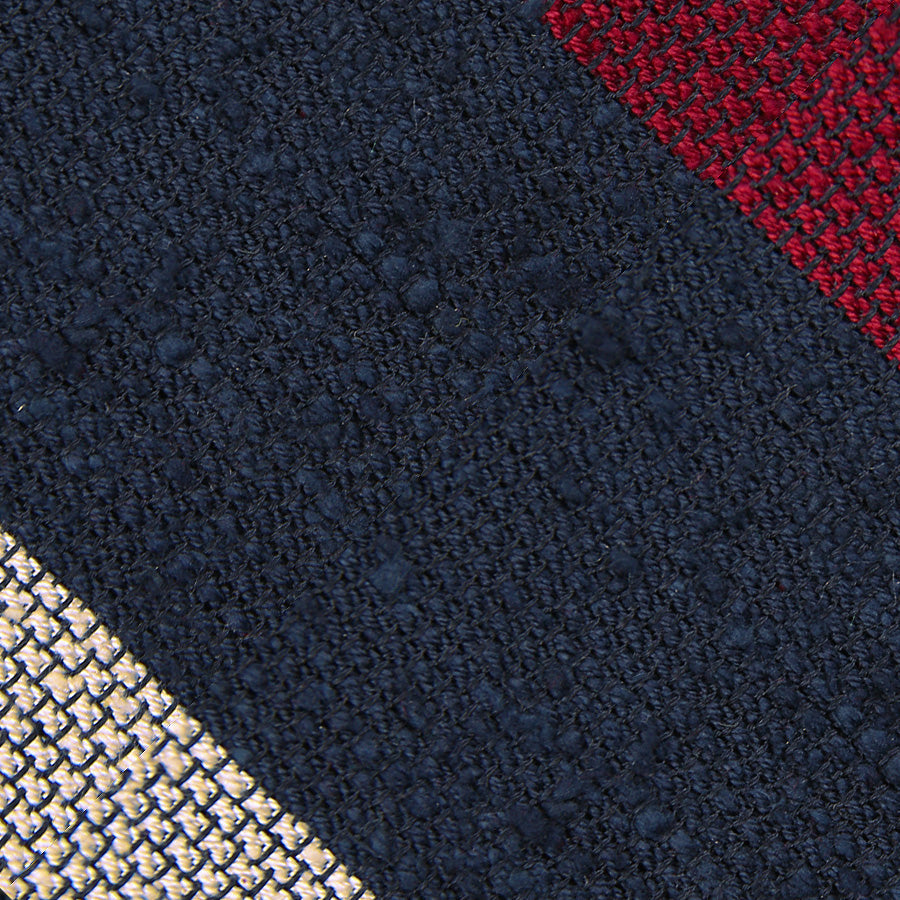 Triple Block Stripe Shantung Grenadine Bespoke Tie Navy Cherry Beige