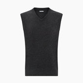 Grey Melange V Neck Sleeveless Cashmere Vest