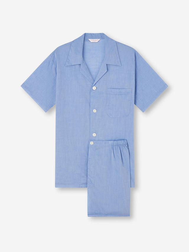 Men's Short Pajamas Amalfi Cotton Batiste Blue