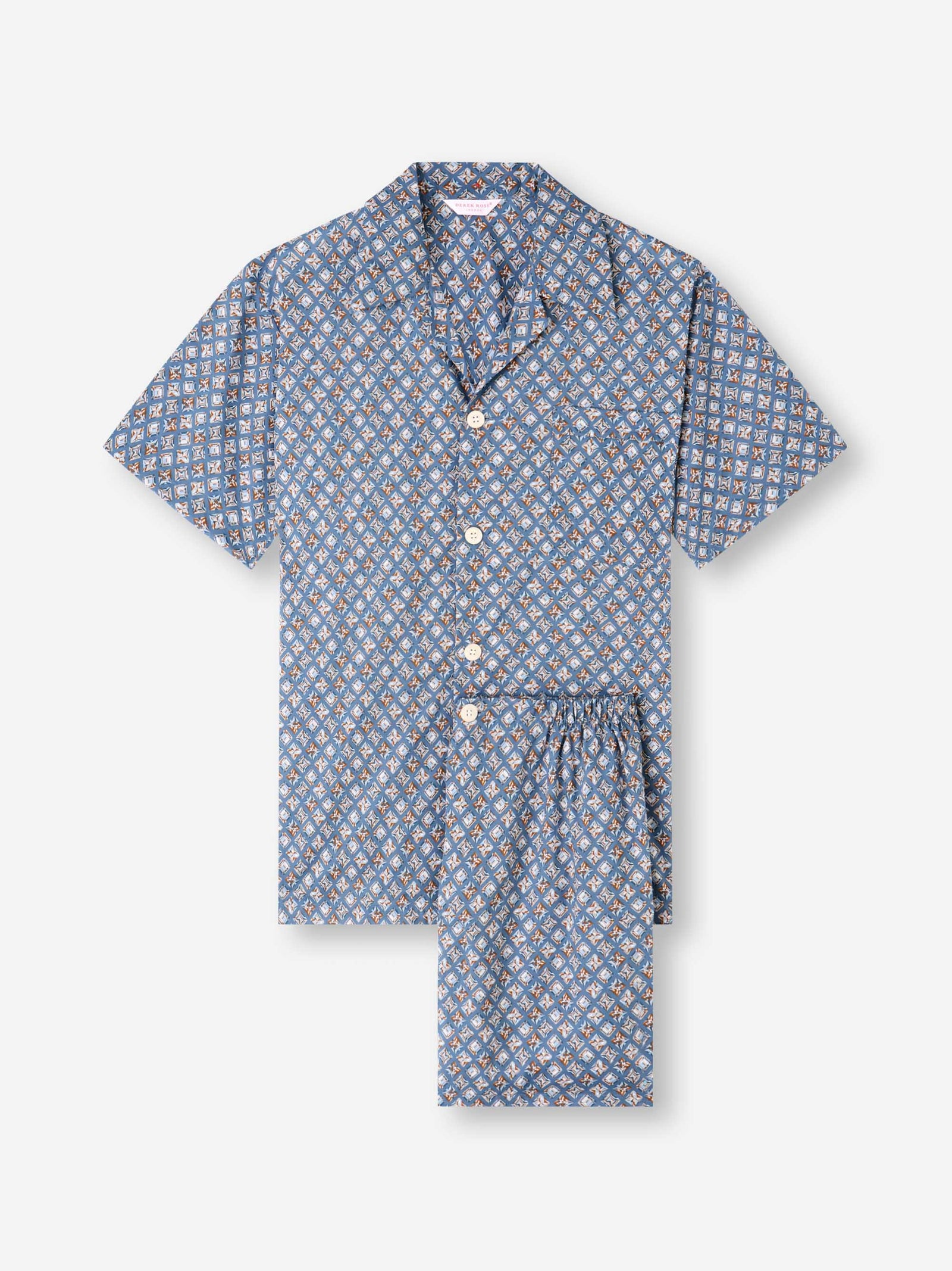 Men's Short Pajamas Cotton Batiste Blue Multicolor Diamond Print
