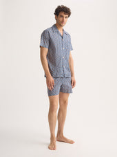 Men's Short Pajamas Cotton Batiste Blue Multicolor Diamond Print
