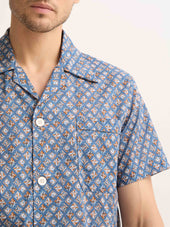 Men's Short Pajamas Cotton Batiste Blue Multicolor Diamond Print
