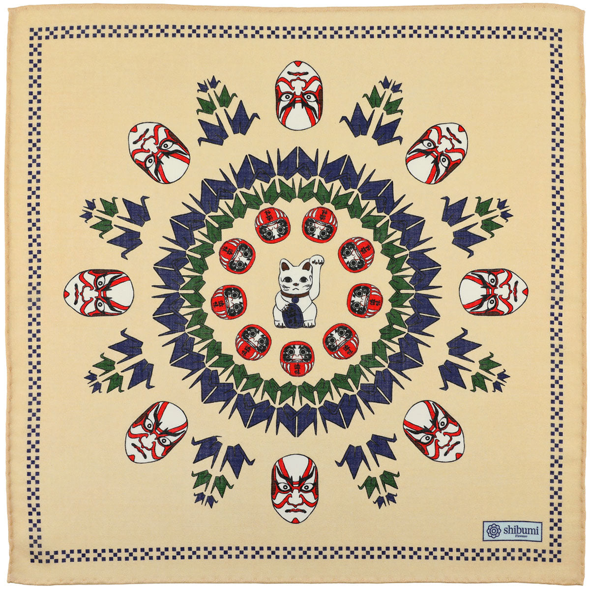 Fortune Motif Wool Silk Pocket Square 40x40cm