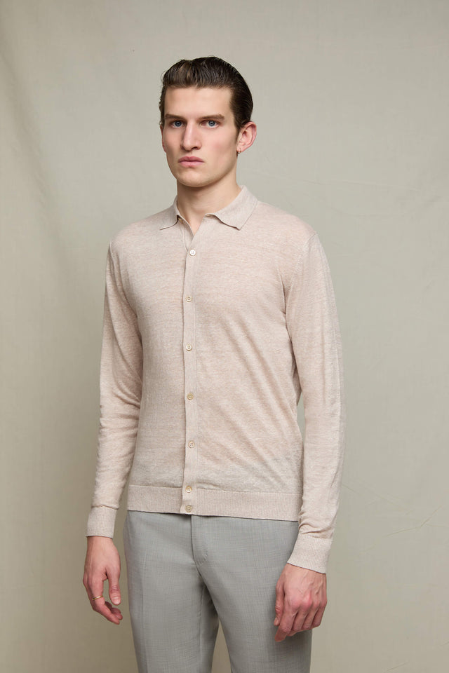 Maglia camicia lino e cotone sabbia