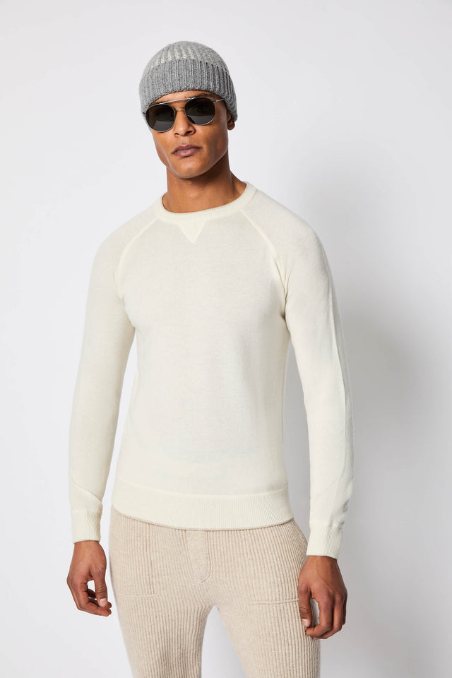 Maglia girocollo in lana e cashmere bianca