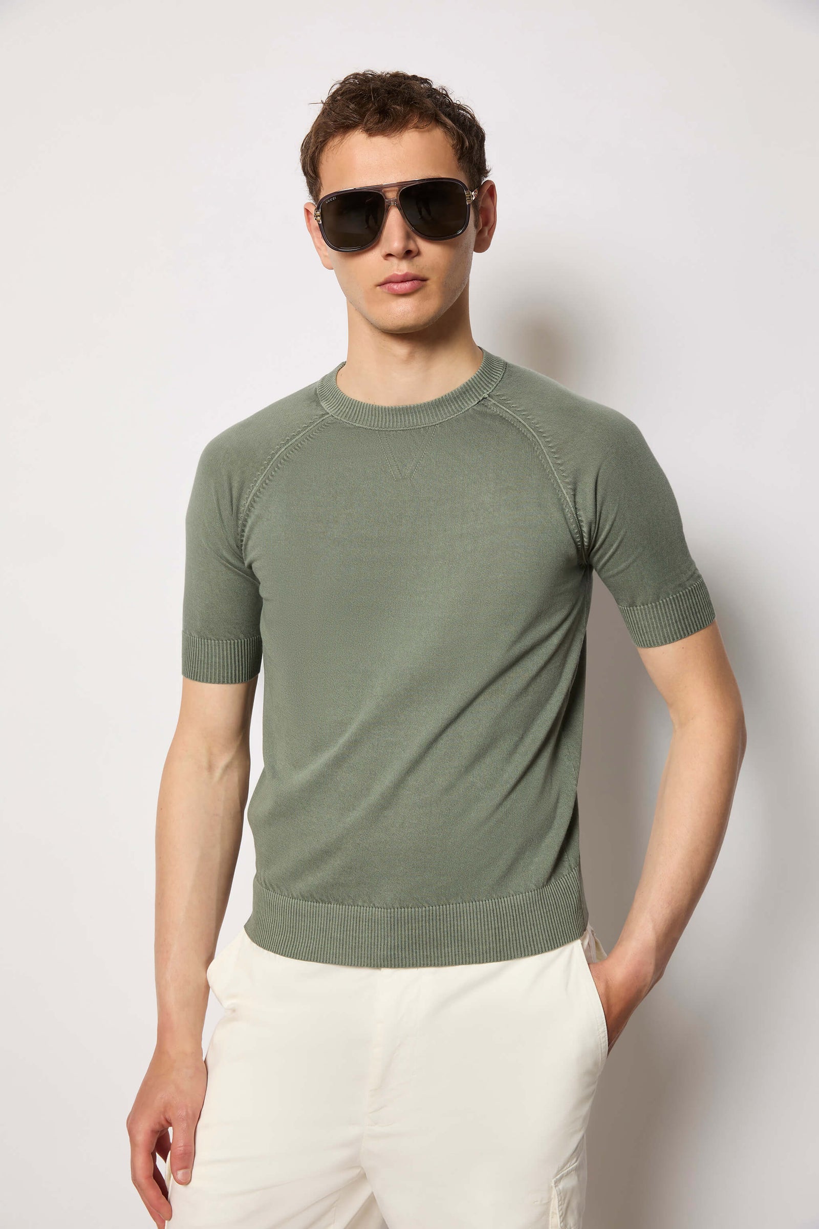 Maglia Mezza Manica In Cotone Verde