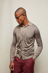 Cardigan in seta e cashmere tortora