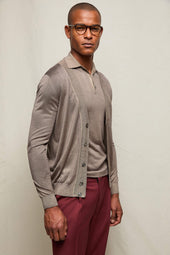 Cardigan in seta e cashmere tortora